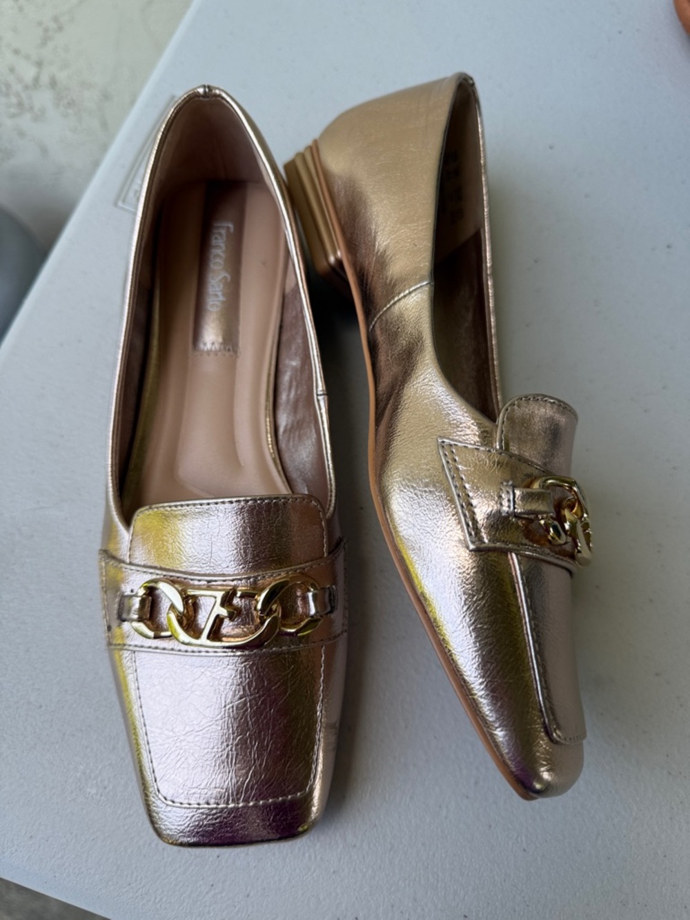 Franco Sarto Women’s Tiari Metallic Rose Gold Square Toe Gold Chain Flats 7 - Picture 3 of 17